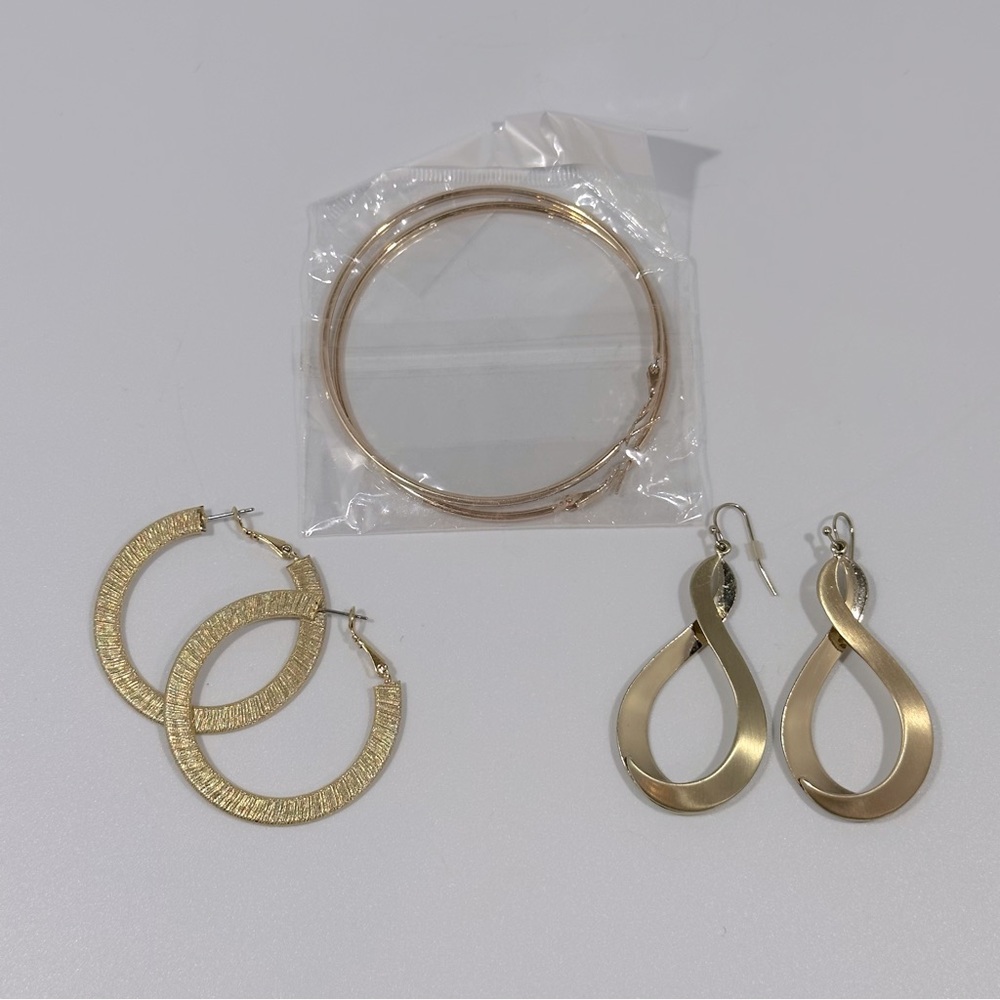 Gold Earrings 3 Pair Lot Bundle Minimalist Neutral Capsule City Chic